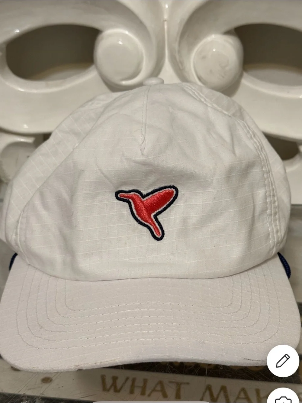 Birddogs White Cap with Red Whale Tail Logo